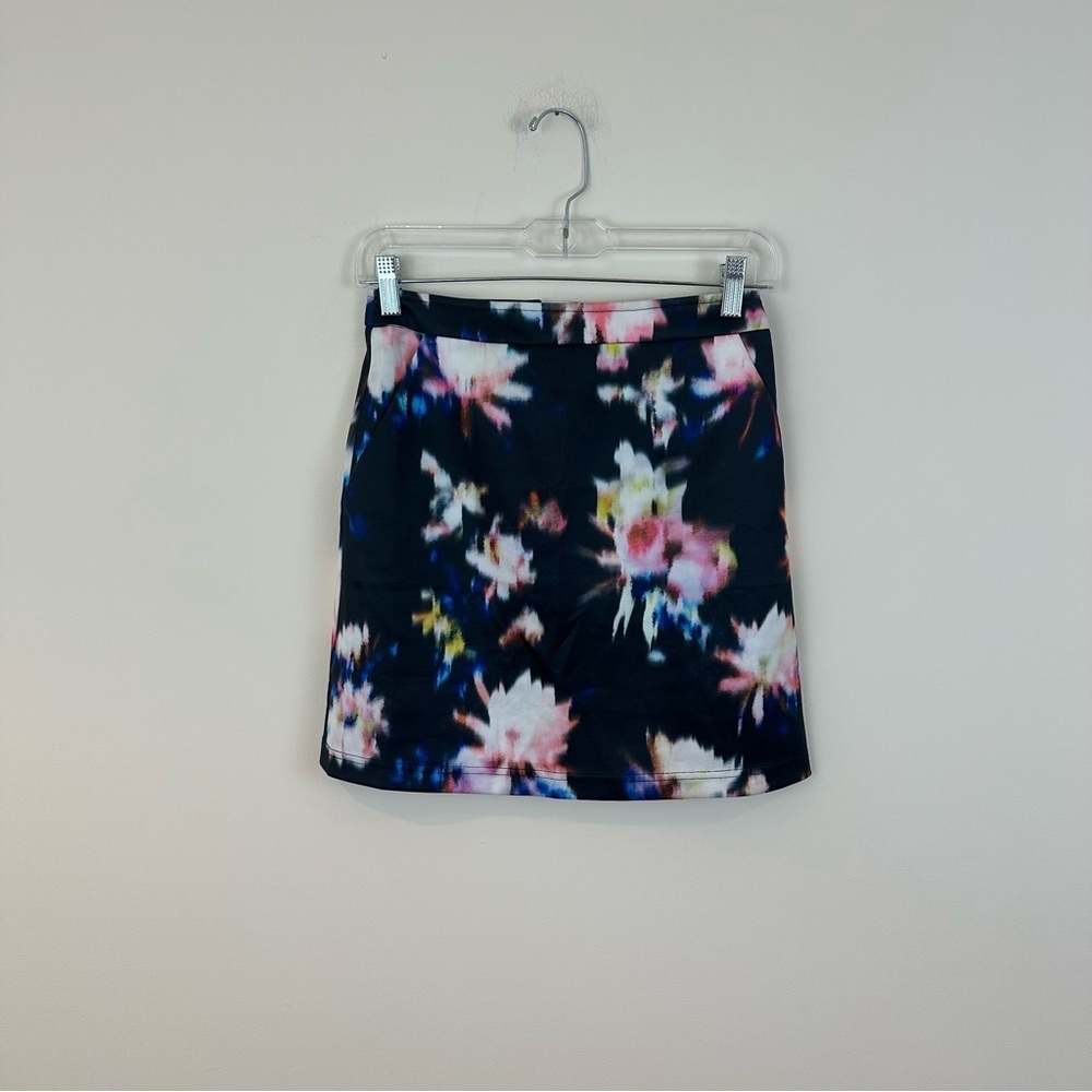 Sister Jane Black Colorful Satin Abstract Print Mini Skirt Size Small